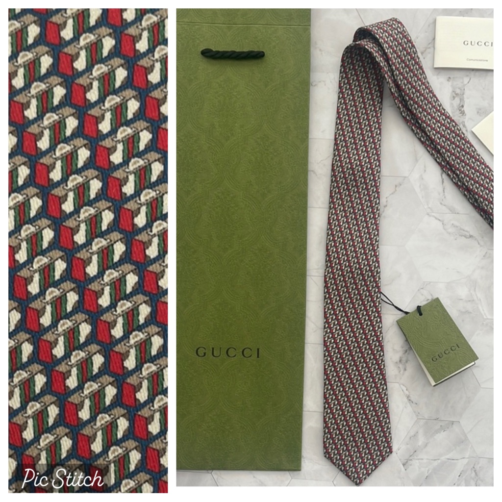 $350 New, Authentic Gucci Red Blue Green Beige Tie With Gift Bag Father's Day